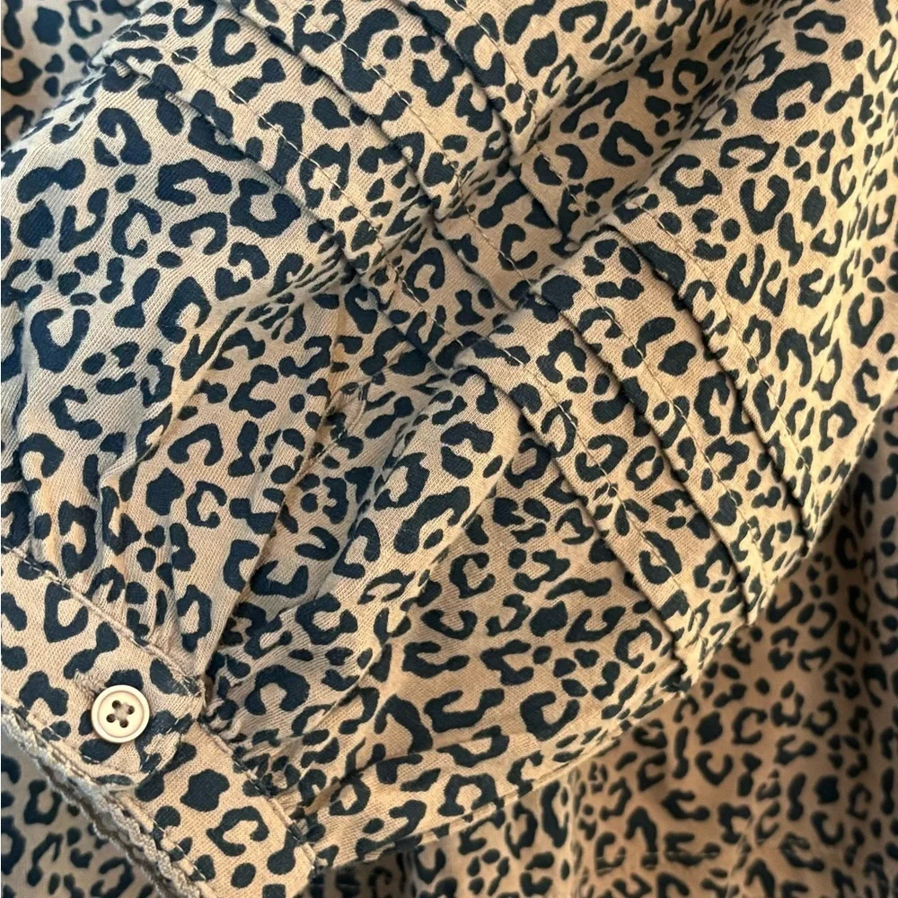 Crown & Ivy Leopard Print Lace Trim Henley Blouse Long Sleeve Size L NWT